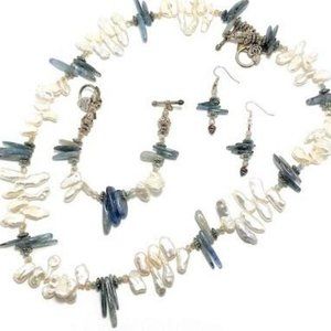 Handmade Jewelry Set by Surdigirl - Kyanite & Pearls, Crystal